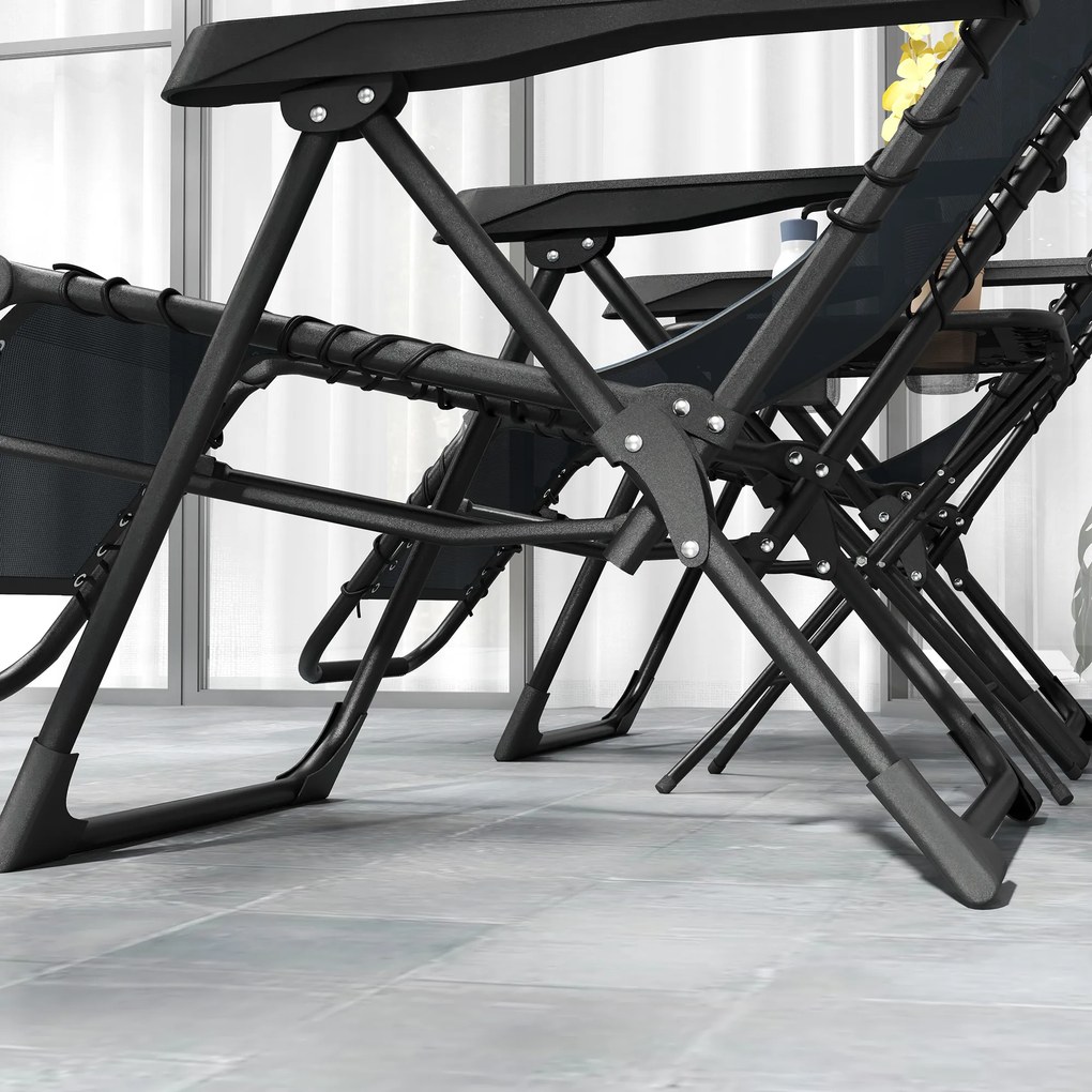 Outsunny Zestaw leżaków Zero Gravity z zagłówkami i stolikiem z 2 uchwytami na napoje | Aosom PL