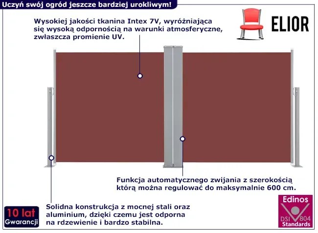 Brązowa markiza boczna zwijana automatycznie - Borgis