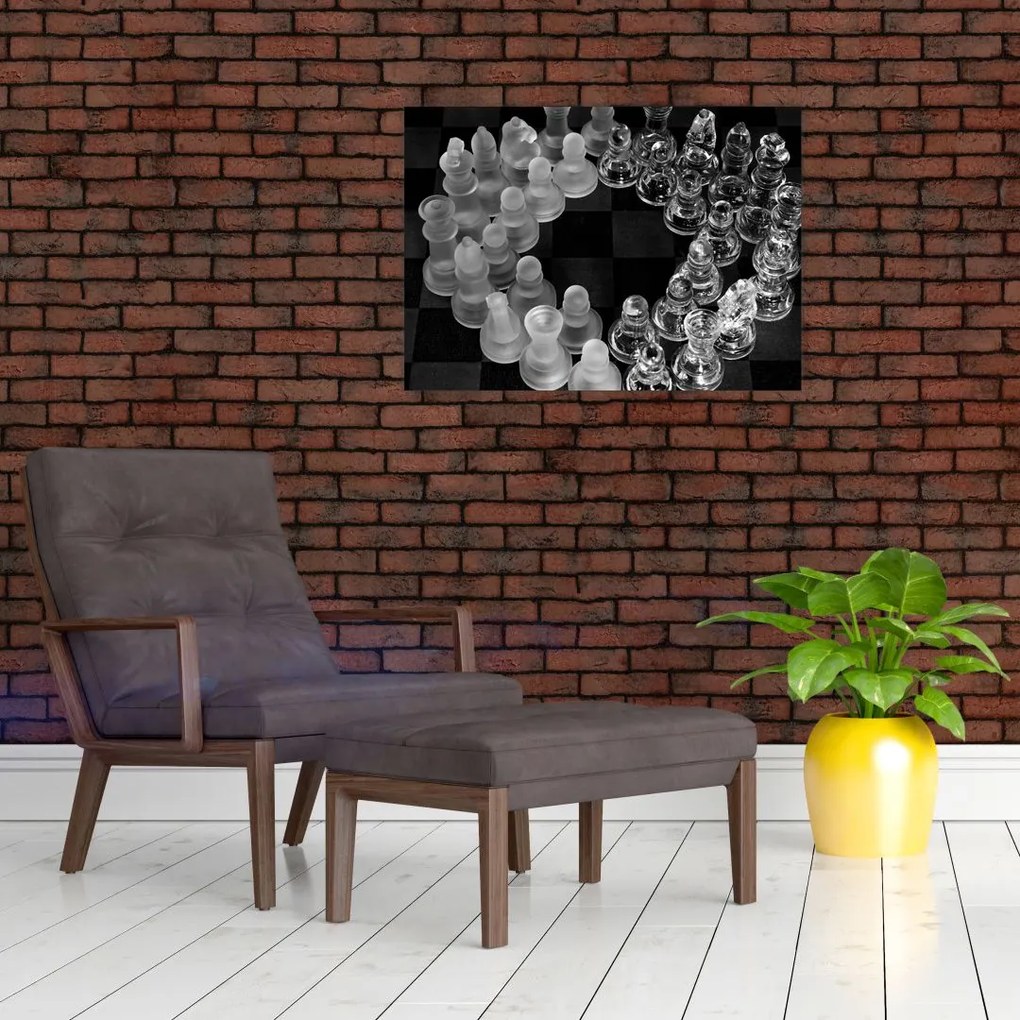 Obraz na szkle - czarno - białe szachy (70x50 cm)