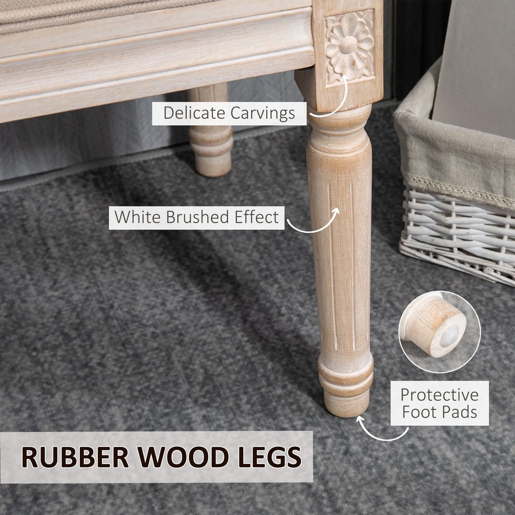 HOMCOM Pufa Tapicerowana Vintage 117x40x48cm Beżowa z Guzikami Wykończenie Lniane Wytrzymała do 120kg do Sypialni | Aosom PL