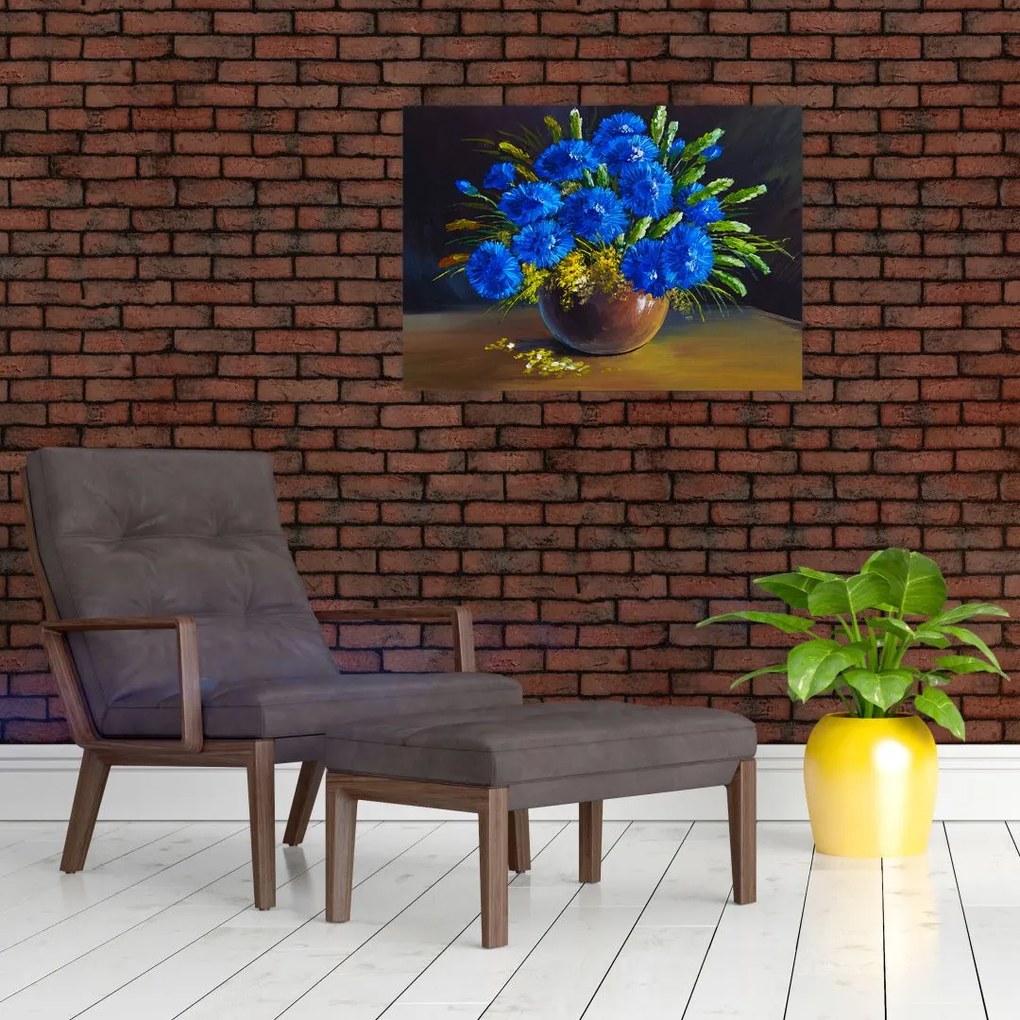 Obraz niebieskich kwiatów w wazonie (70x50 cm)