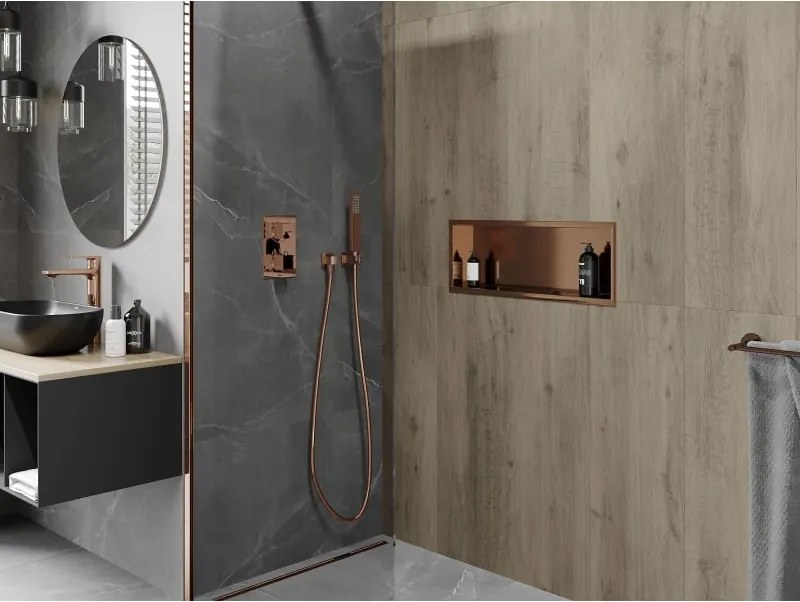 Mexen X-Wall-R półka wnękowa z kołnierzem 60 x 20 cm, miedź szczotkowana - 19C0602010