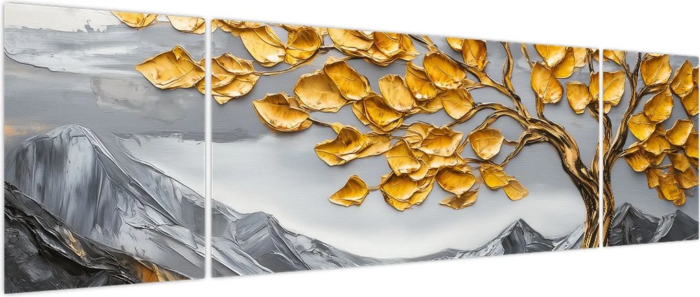 Obraz – Drzewo ze złotymi liśćmi (170x50 cm)