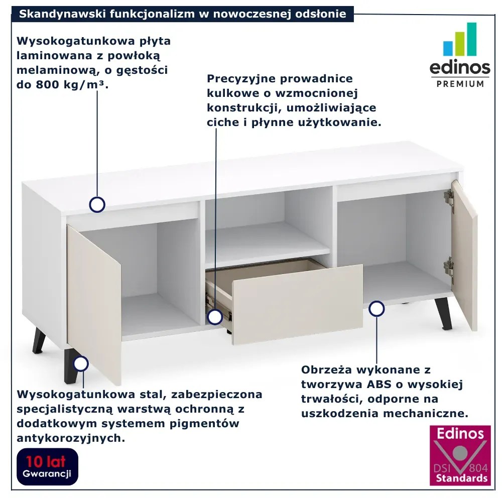 Minimalistyczna szafka RTV biały + kaszmir N5-E04