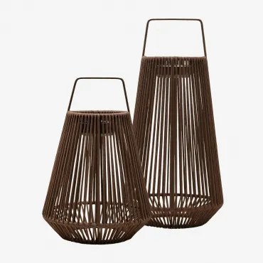 Zestaw 2 Bezprzewodowych Lamp Stołowych Solarnych Led Do Użytku Zewnętrznego, Wykonanych Z Żelaza I Plecionego Sznurka Liberian Chocolate - Sklum