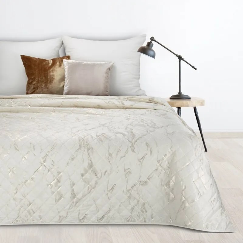 Narzuta na łóżko welwetowa marmurek elegancka 170x210 cm kremowo-złota