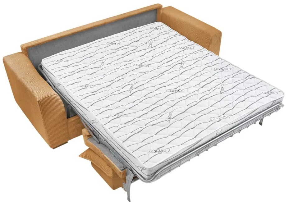Musztardowa sztruksowa rozkładana sofa 225 cm Augustin – Bobochic Paris