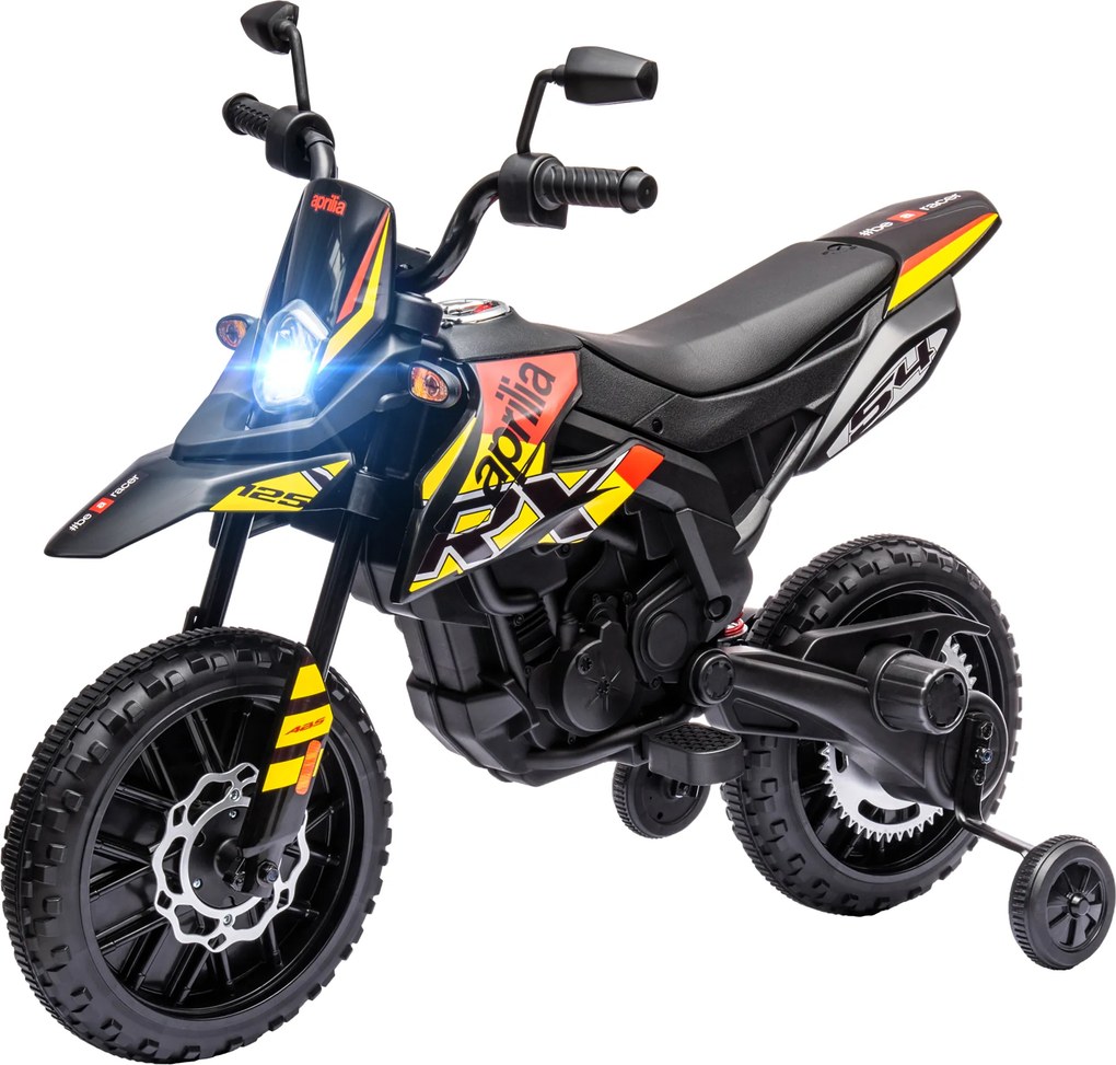 AIYAPLAY 12V Motocykl elektryczny dla dzieci z kółkami treningowymi, światłami LED, muzyką, USB, dla chłopców i dziewczynek, Żółty