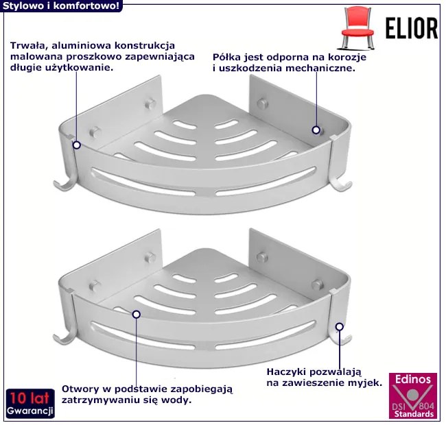 Komplet narożnych półek prysznicowych 2 sztuki Edna 6X