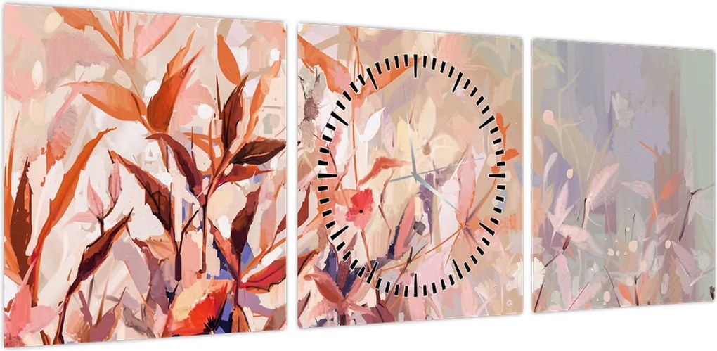Obraz - Malowanie pastelami jesieni (z zegarem) (90x30 cm)