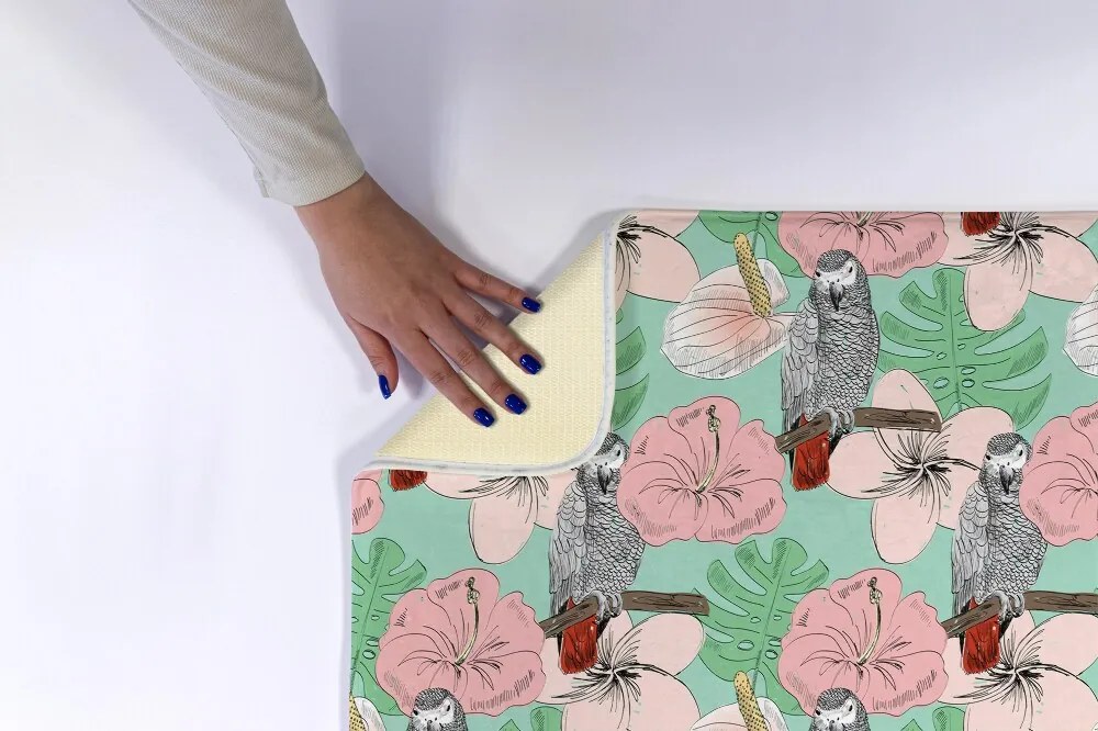 Antypoślizgowy dywanik łazienkowy Antypoślizgowy dywanik łazienkowy Ptaki Papuga Kwiaty