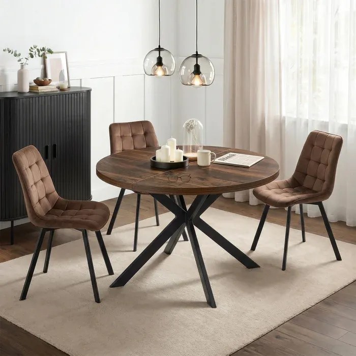Stół Okrągły Rozkładany LUKAS 100-250 cm Orzech/Czarny Loft