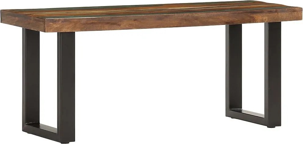 Ławka przemysłowa 110 cm z litego drewna z odzysku i czarnej stali, unikalna i solidna