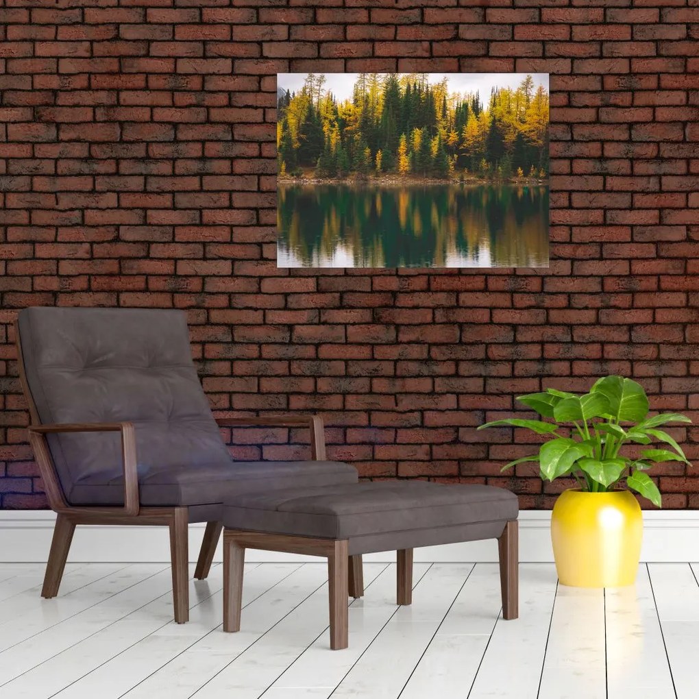 Obraz na szkle - leśne jezioro (70x50 cm)