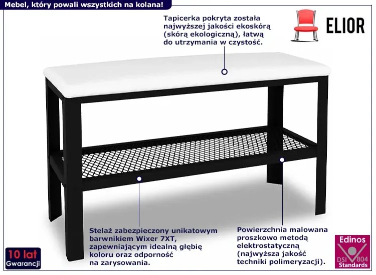 Industrialne siedzisko z półką na buty czarny + biały - Sagal 4X