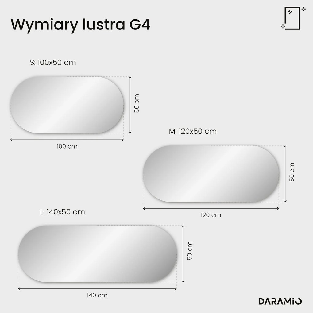 Podłużne lustro łazienkowe LED z zaokrąglonymi końcami G4