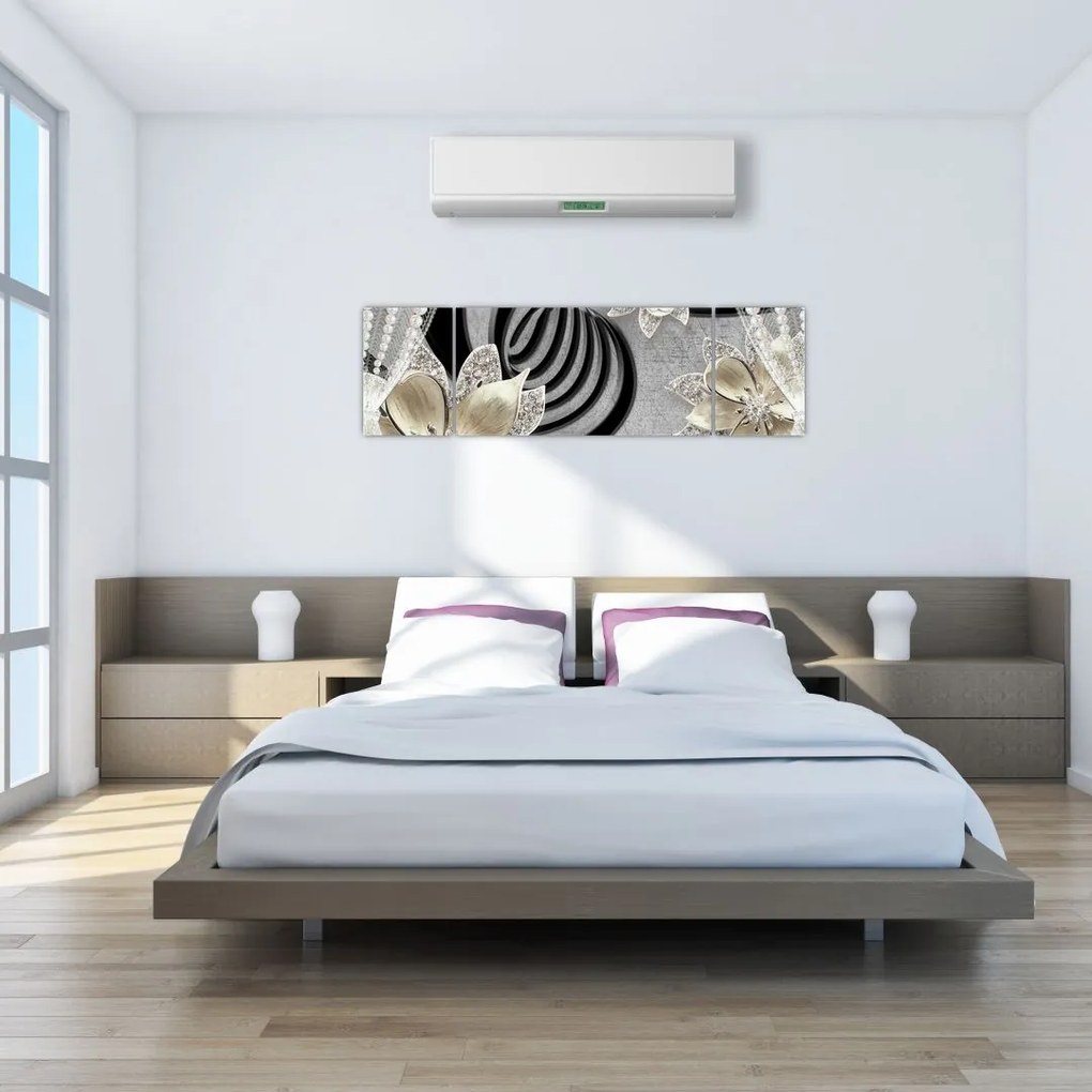 Obraz - 3D złote kwiaty (170x50 cm)