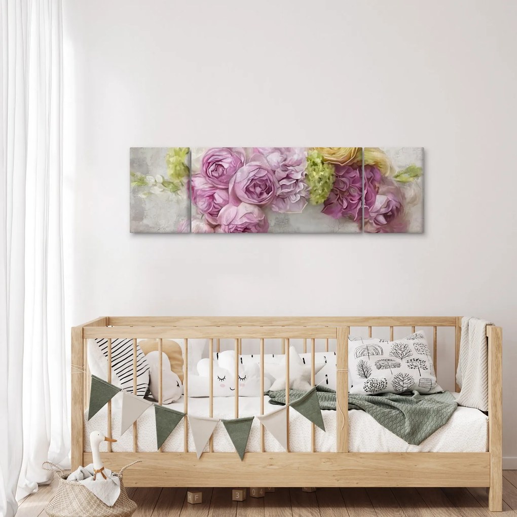 Obraz - Kwiaty na ścianie w pastelowych kolorach (170x50 cm)