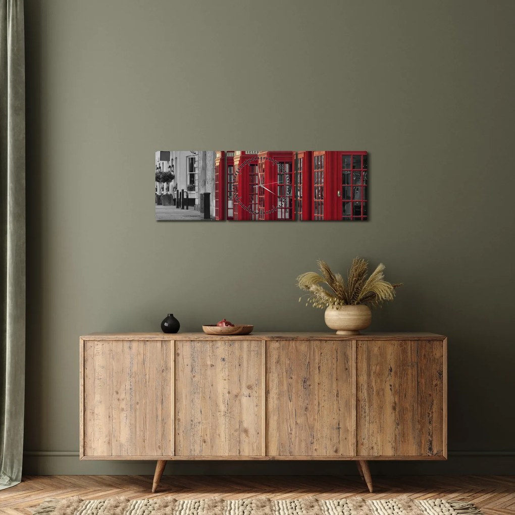 Obraz - Budki telefoniczne w Londynie (z zegarem) (90x30 cm)