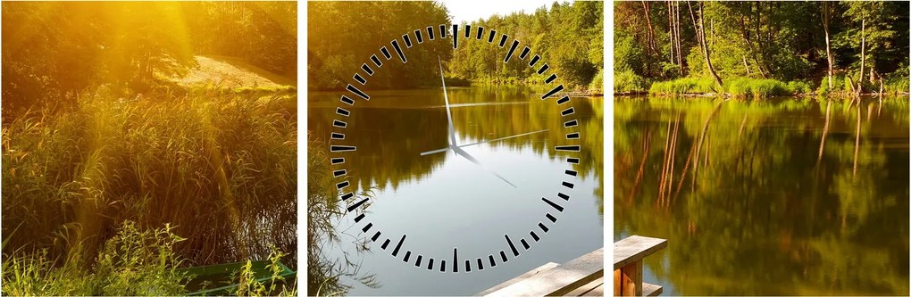 Obraz - Jezioro w pobliżu lasu (z zegarem) (90x30 cm)