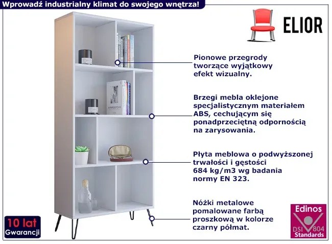 Biały wysoki regał z półkami w stylu loft - Zorina 13X