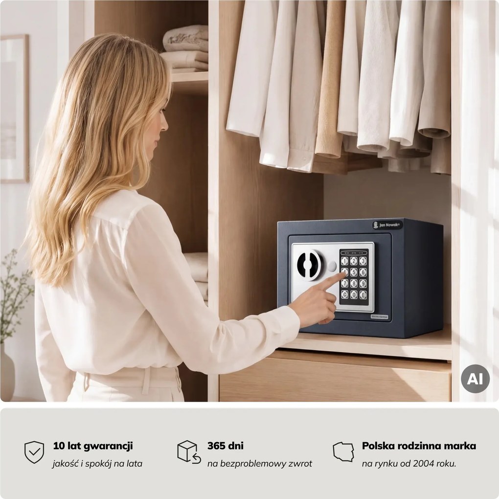 Mini sejf domowy elektroniczny na kod, na pieniądze i biżuterię, 230x170x170 mm: HECTOR