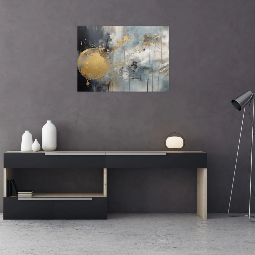 Obraz - Abstrakcja ze złotą kulą (70x50 cm)