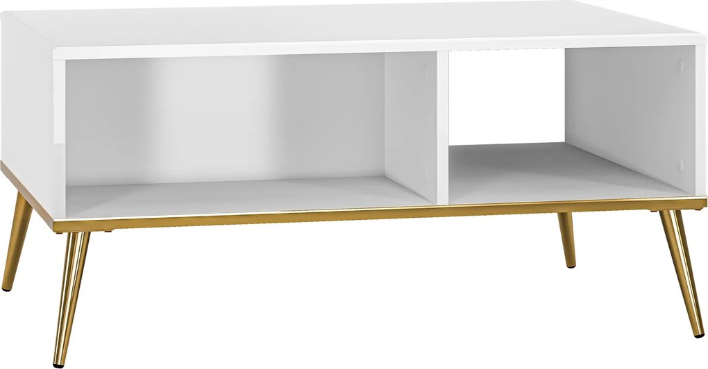 Stolik kawowy 90x60 Goldin 08, biały połysk / złoty