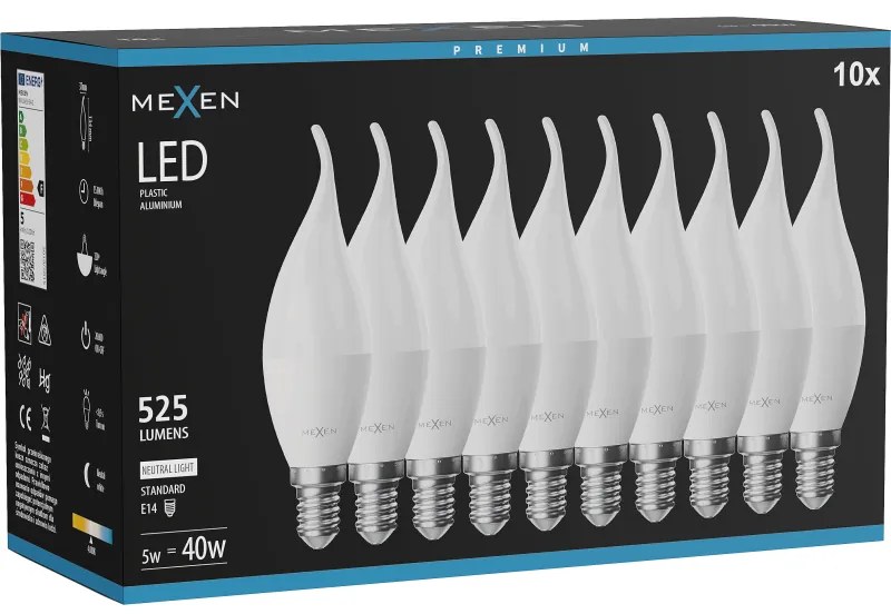 Mexen Nova 10x żarówka LED płomyk E14, C37, 5W, Neutralna - 4000K, 525 lm - L106-E14-0540-01x10