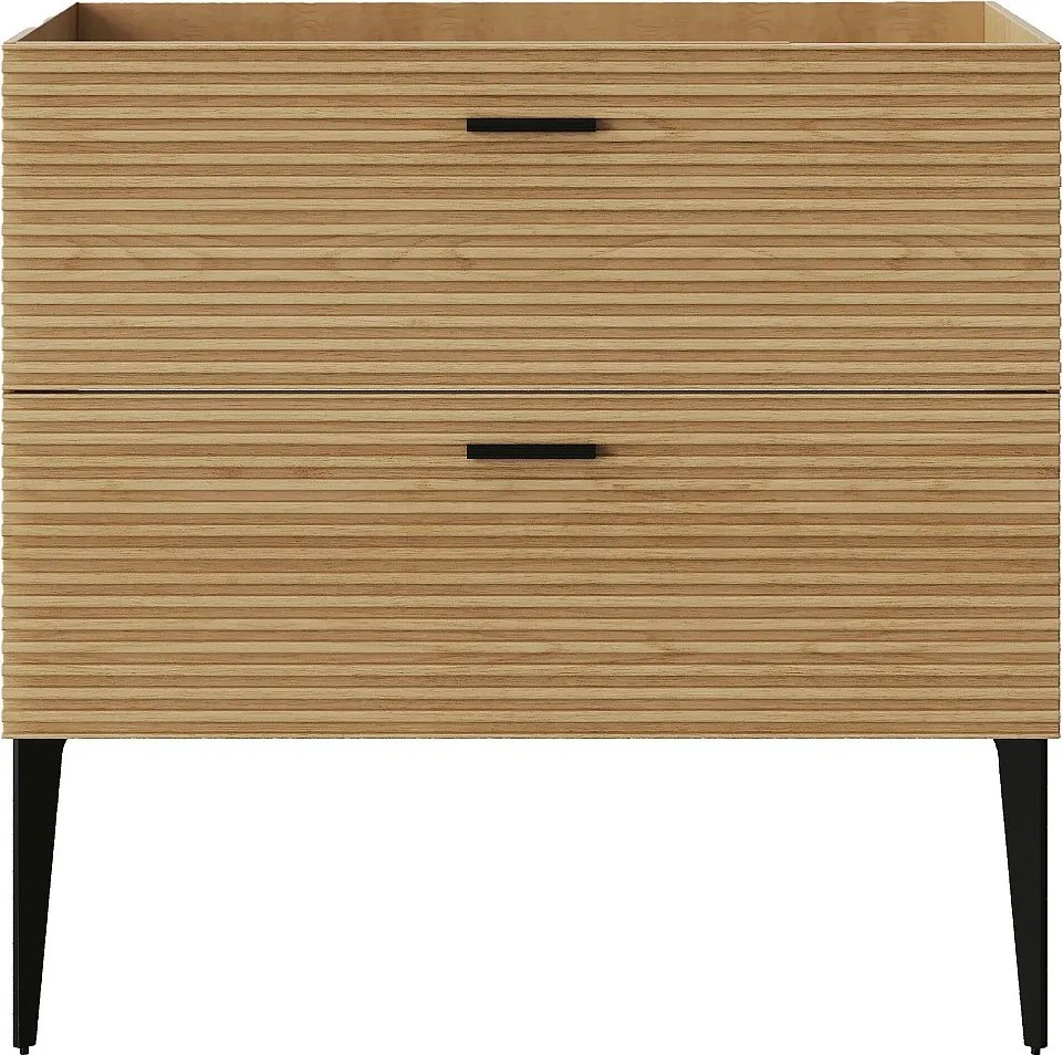 Szafka pod umywalkę na nóżkach z prążkowanym frontem - 2 szuflady - Jasny naturalny - 80 cm - SARONE