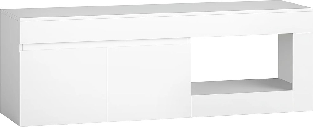 HOMCOM Nowoczesny lowboard TV do salonu z 2 drzwiami, otwartą półką i uchwytami, dla telewizorów do 152,4 cm, 140 x 40 x 48 cm, biały | Aosom PL