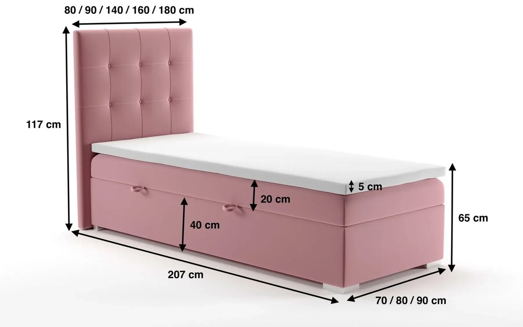Łóżko kontynentalne JAGULA 90x200 czarne velvet z pojemnikiem LAVERTO