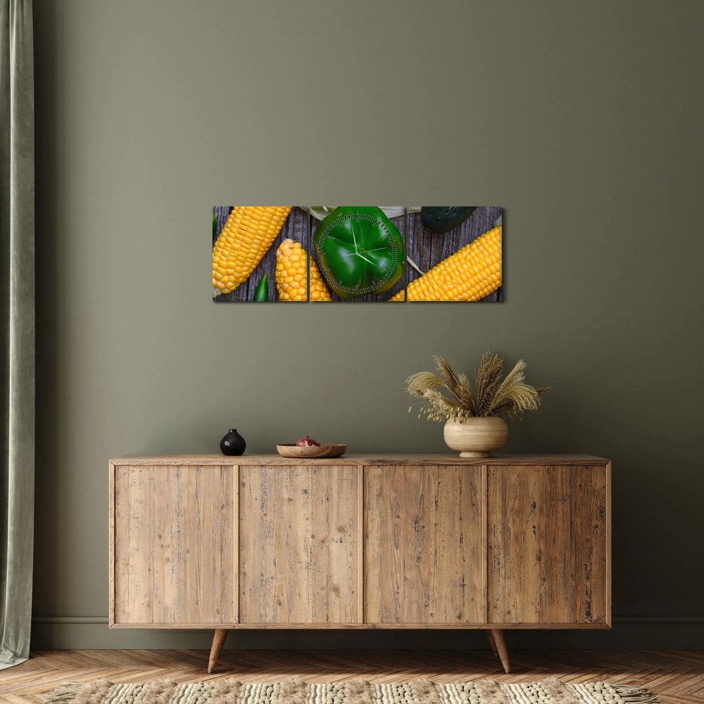 Obraz warzyw (z zegarem) (90x30 cm)
