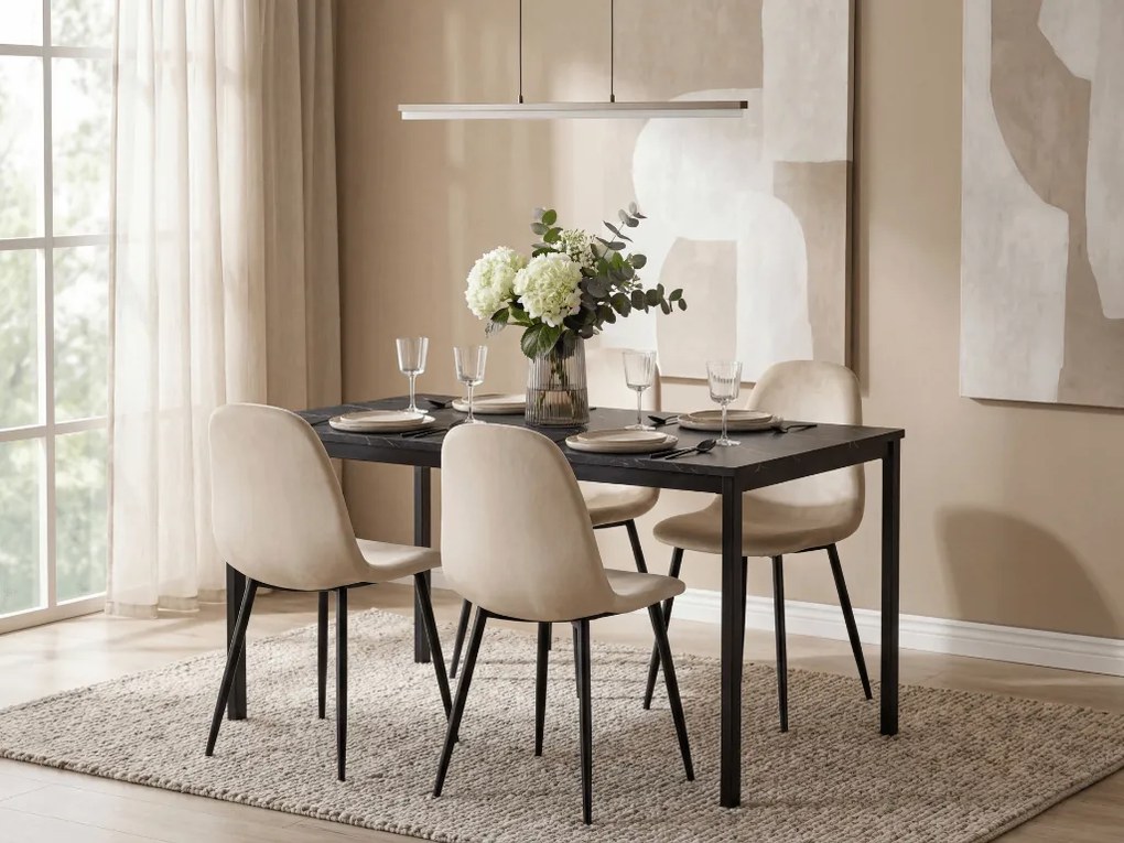 Beżowe aksamitne krzesło COMO z czarnymi nogami