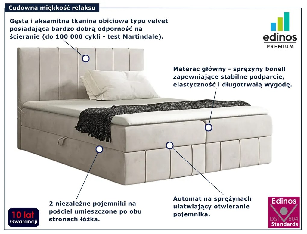 Kremowe welurowe łóżko z pojemnikiem 5 rozmiarów K4-K42