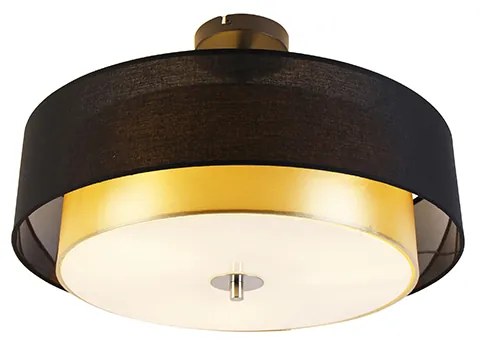 Nowoczesna lampa sufitowa czarna ze złotem 50 cm 3-światła - Drum Duo Nowoczesny Oswietlenie wewnetrzne