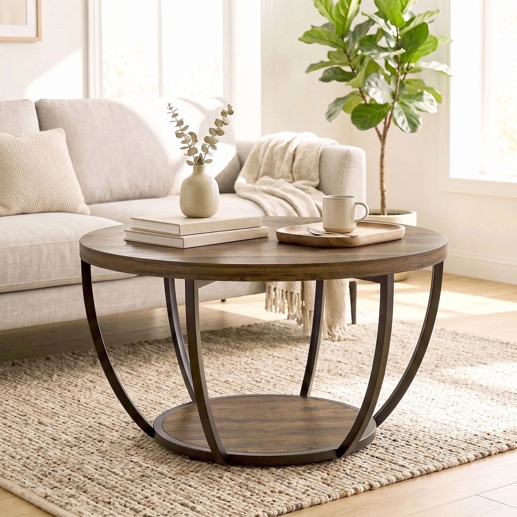 HOMCOM Stolik kawowy z 2 poziomami, stolik do salonu 80 x 80 x 43,8 cm, Brązowy/Czarny | Aosom PL