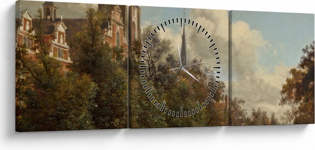Obraz - Jan van der Heyden, View Down a Dutch Canal, reprodukcje (z zegarem) (90x30 cm)
