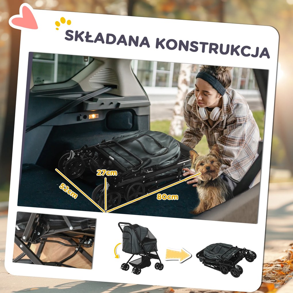 Outsunny Wózek dla Psa Składany Oxford Tkanina do 20kg | Aosom PL