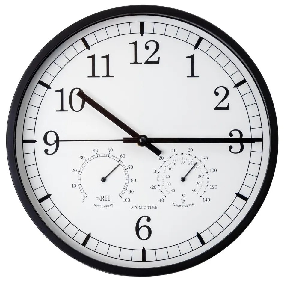 Zegar ścienny z termometrem i higrometrem pr. 30 cm 1xAA czarno-biały