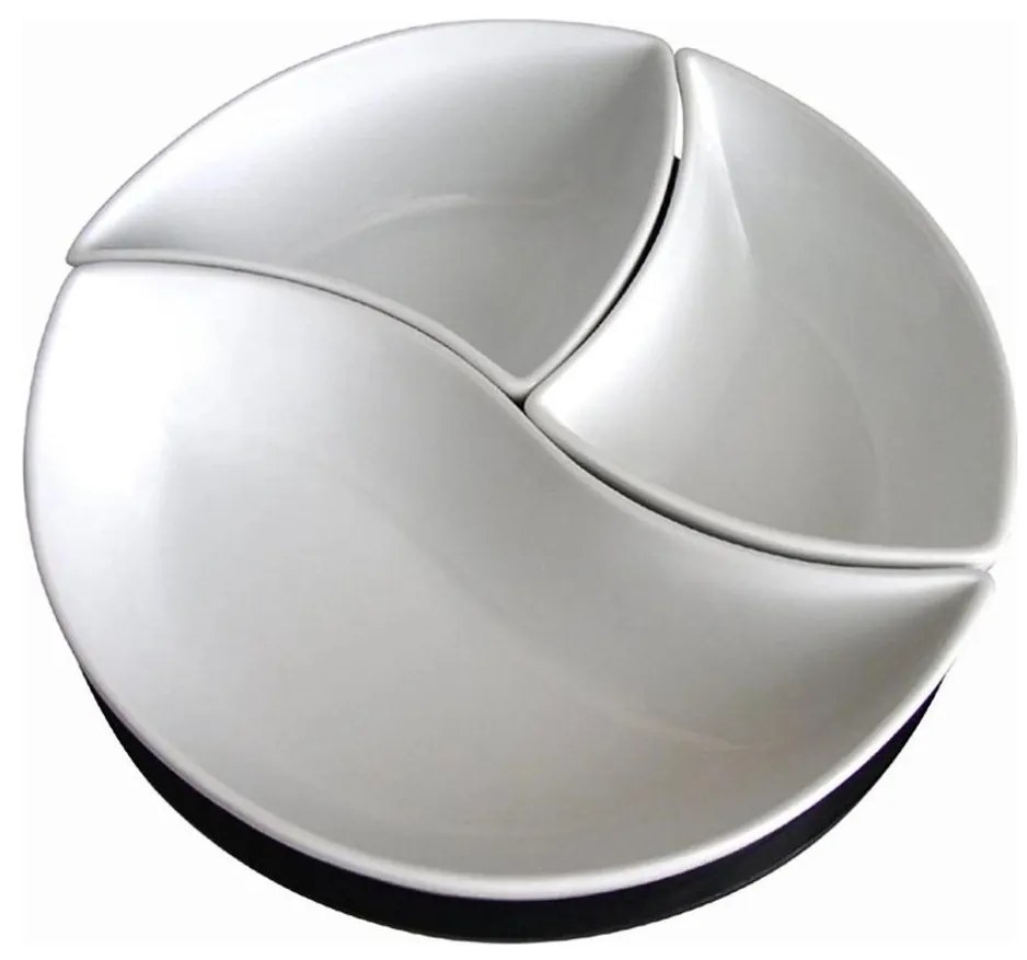 Zestaw 3 misek z tacą TORO — ceramika/drewno