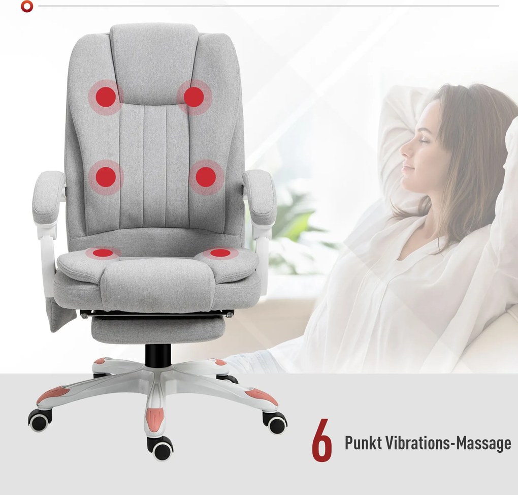 Vinsetto Ergonomiczny fotel biurowy Fotel biurowy z masażem Regulowane siedzisko Maksymalne obciążenie 120kg Szary | Aosom PL