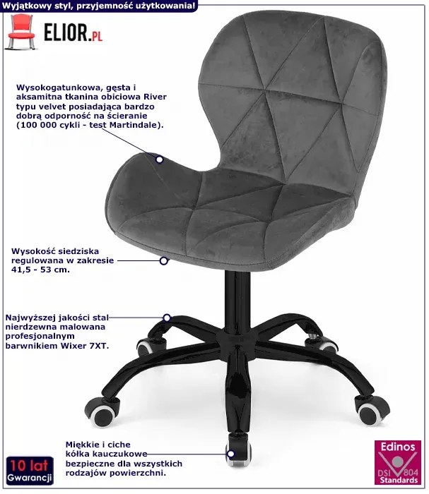 Fotel welurowy biurowy szary M5-P75