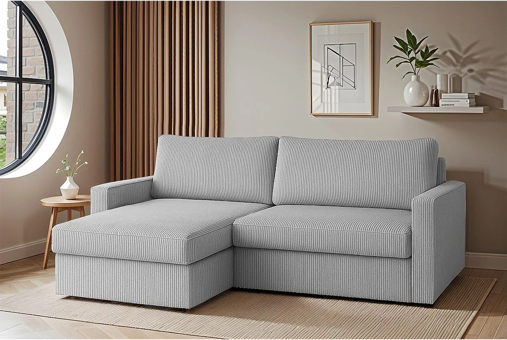 Uniwersalny narożnik Faro Mini z funkcją spania, do salonu, Poso jasnoszary