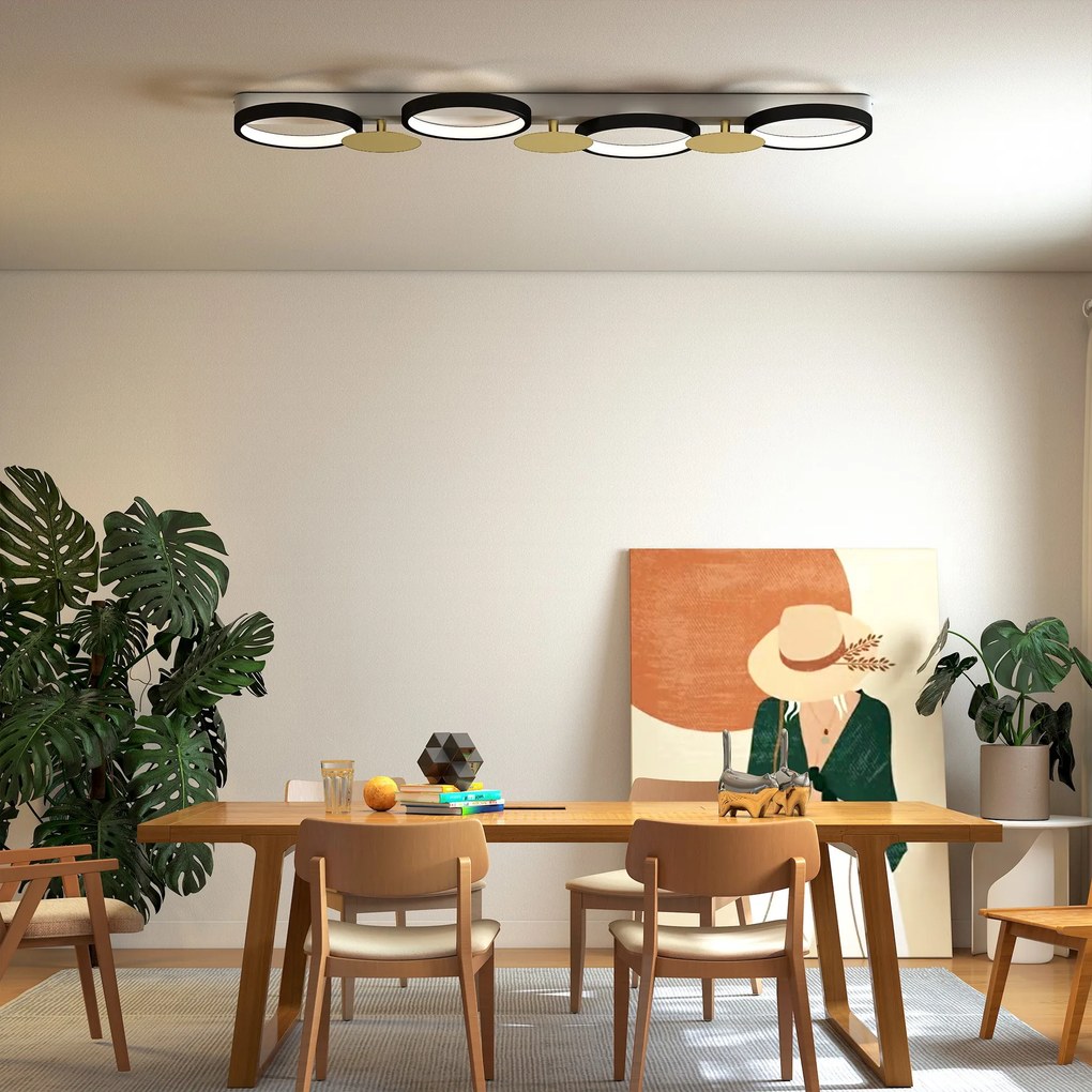 HOMCOM Lampa sufitowa LED 38W 1500LM 3000K-6500K lampa do salonu z 4 żarówkami pilot Czarny+Złoty