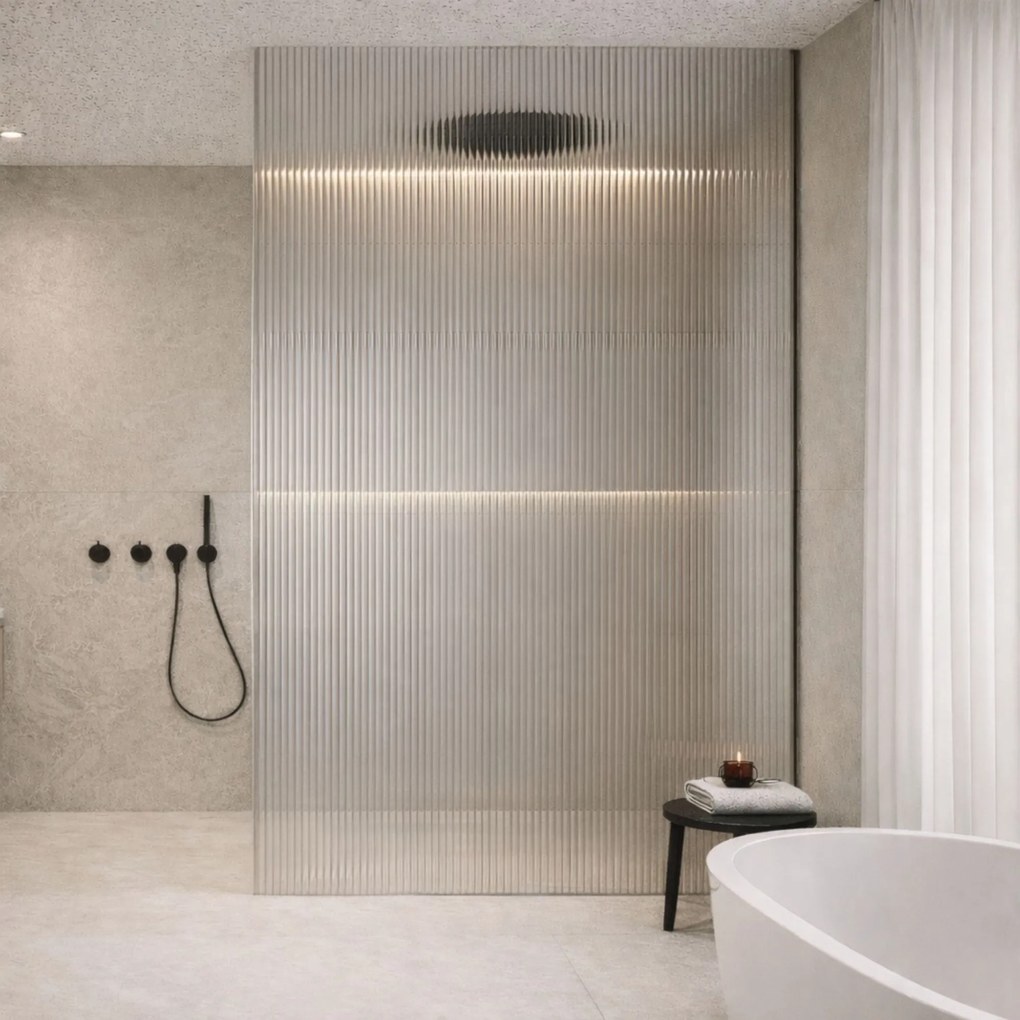Ścianka prysznicowa ryflowana ARTE WELLE XXL Clear szkło transparentne ryflowane | Różne rozmiary : Kolor profili kabiny - czarny, Rozmiar - 120 x 300 cm