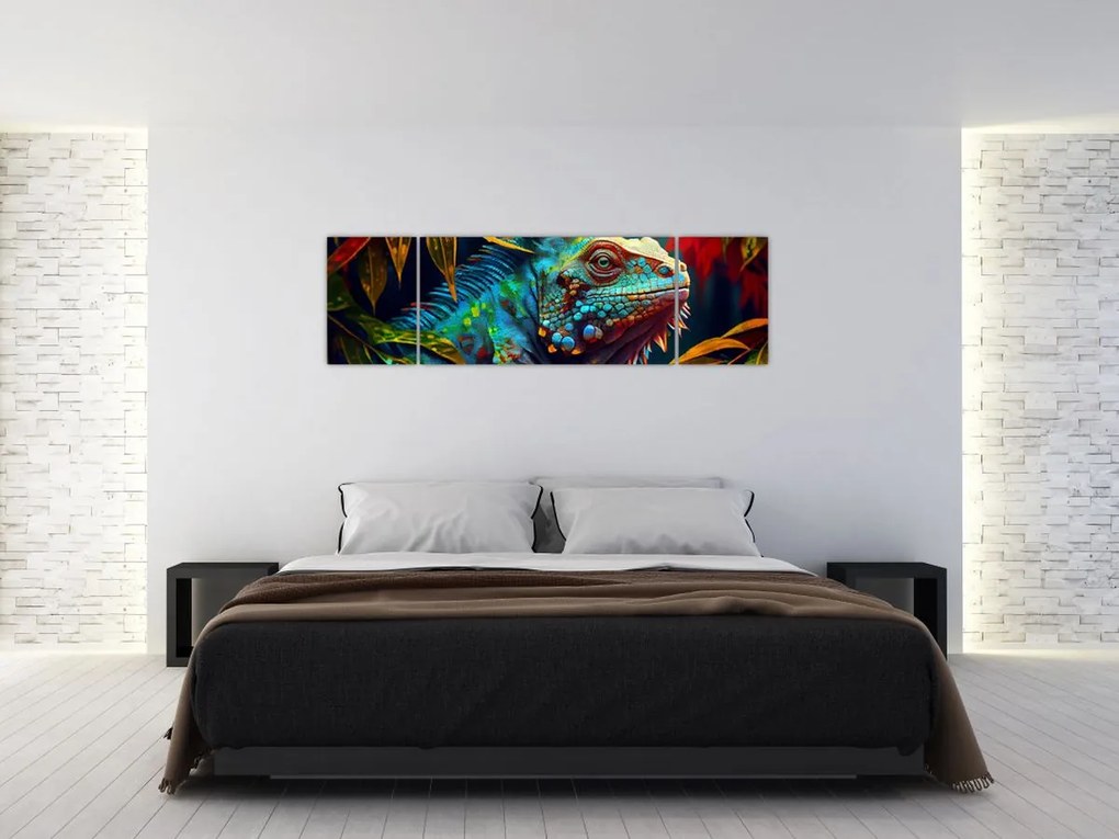 Obraz - Kolorowa iguana (170x50 cm)