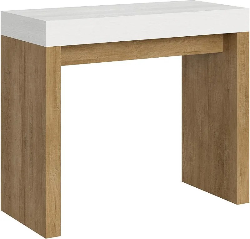 Konsola rozkładana 90x40/196 cm Roxell Mix Small Blat Frassino biała - Struktura Dąb naturalny