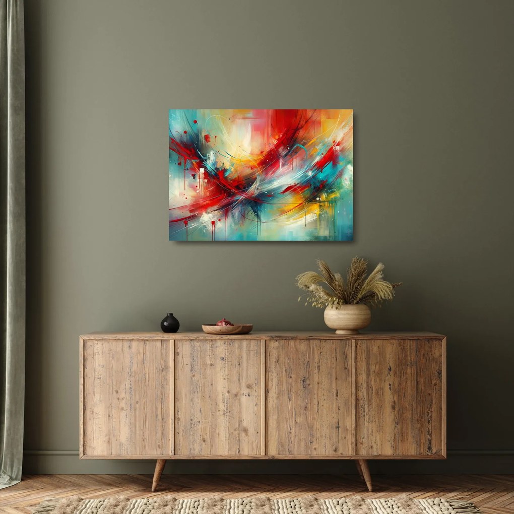 Obraz na szkle – Abstrakcja z czerwienią (70x50 cm)