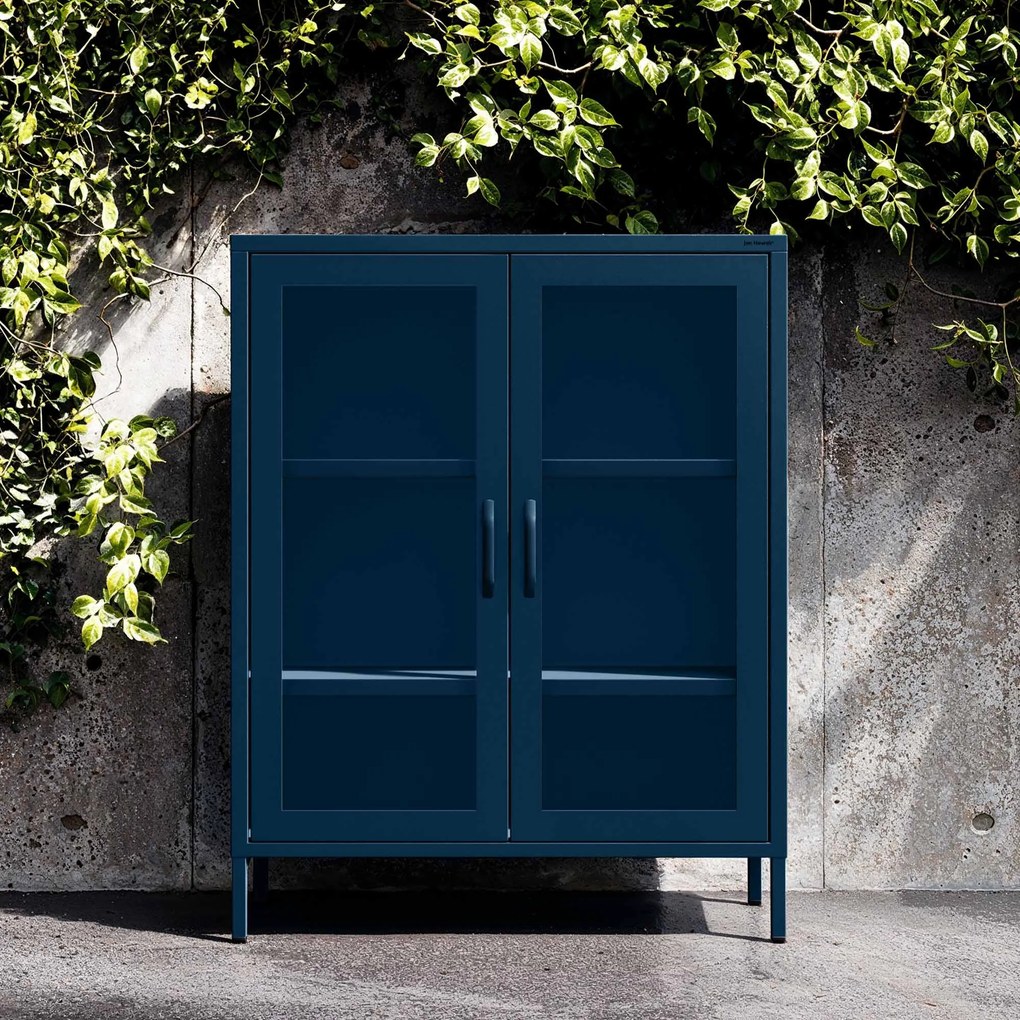 Witryna przeszklona niska granatowa: Modern GINA, 800 x 1015 x 400 mm